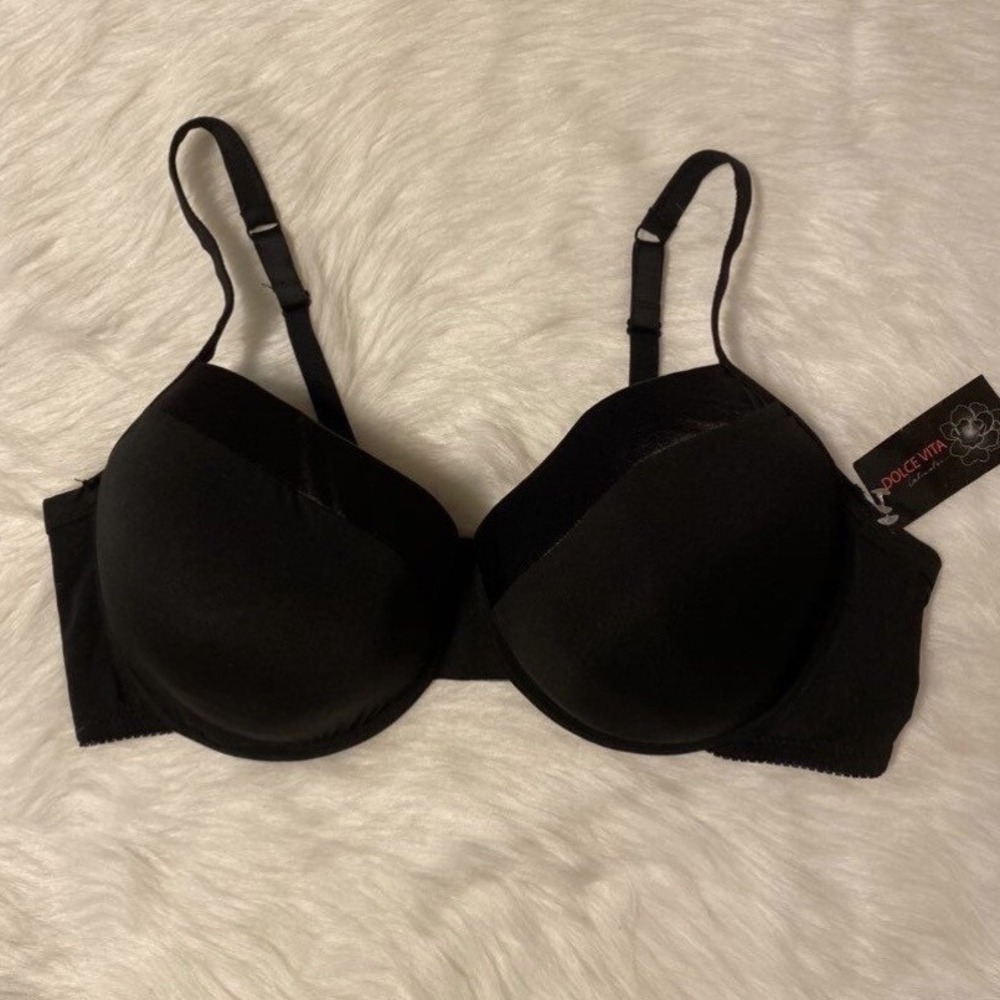 Dolce Vita Lightly Lined Bra Womens Size 44D Black Underwire Back Closure
